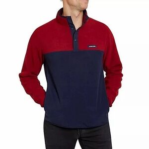 Lands End Polar Warm Fleece Quarter Snap Button Pullover Red & Navy Size Large